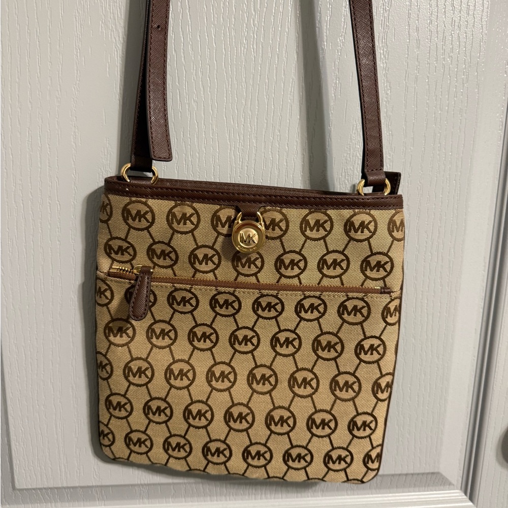 Michael Kors Brown and Cream Logo Shoulder Bag